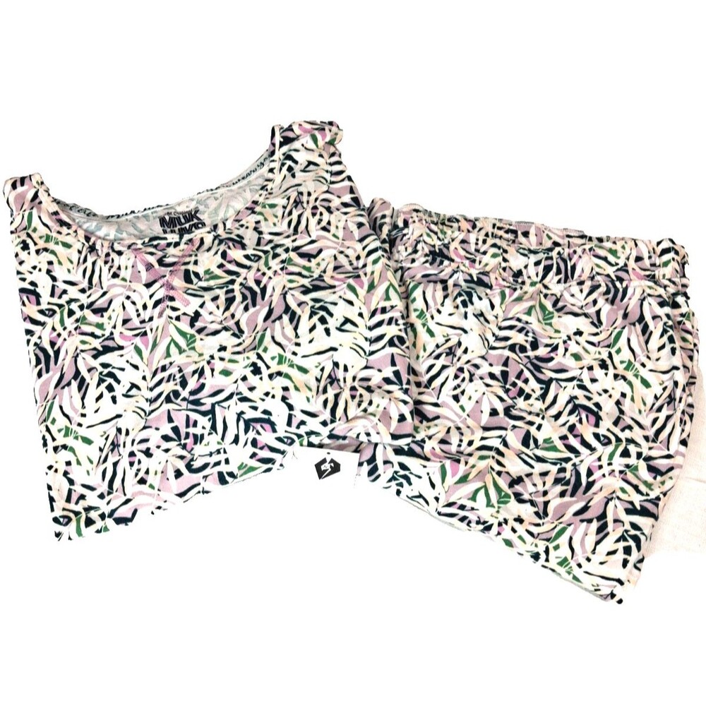Muk Luks 2Pc. Women's Colorful Leaf Pattern Cozy Lounge Cotton Pajama Set 3XL